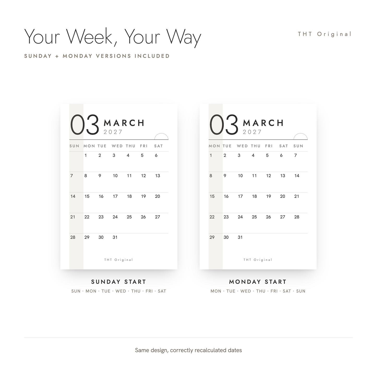Scandinavian Minimal 2027 Calendar Printable Nordic Wall