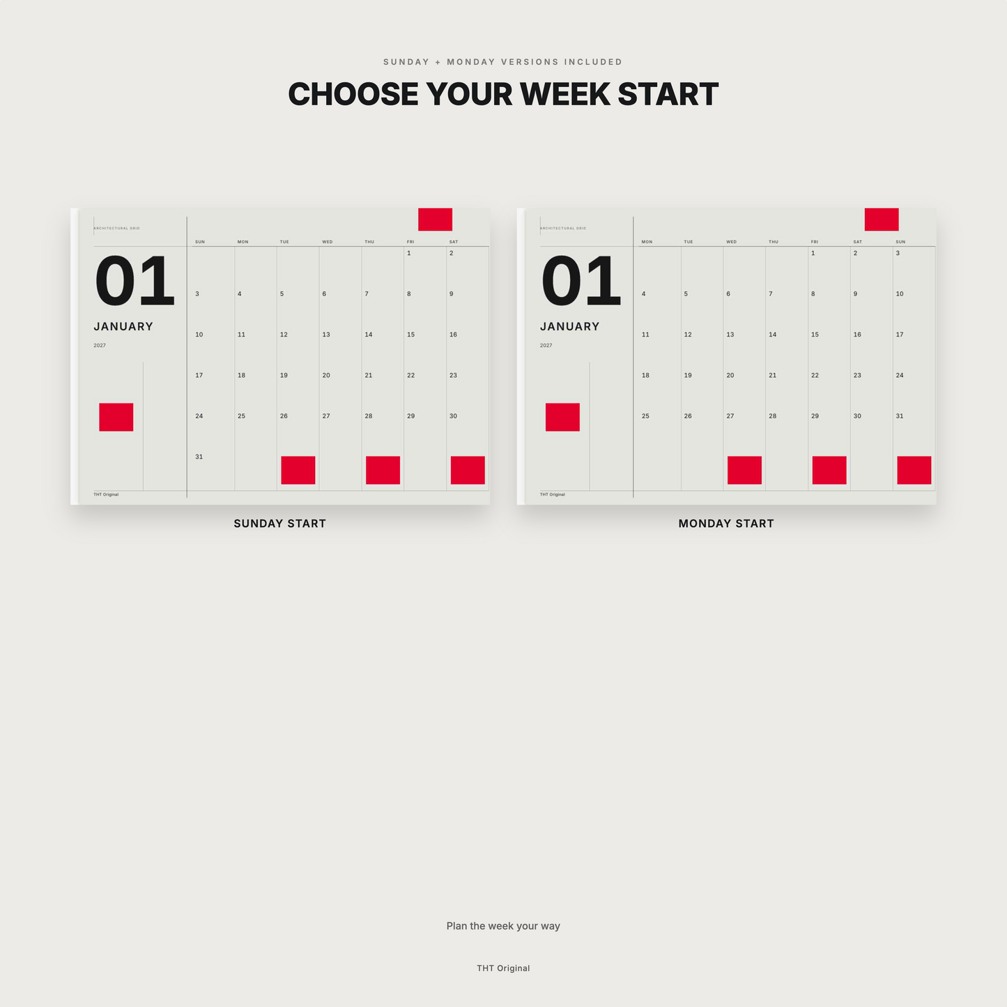 Architectural Grid Swiss Minimalist Printable Calendar 2027