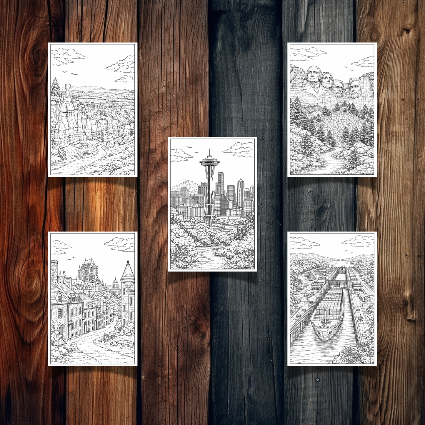 North America Landmarks Coloring Book – 20 Printable Pages for Adults & Kids | Digital Download PDF