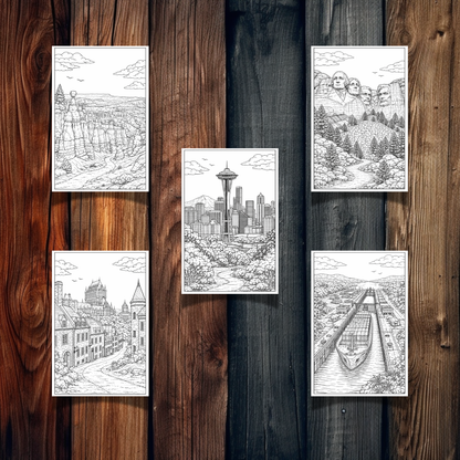 North America Landmarks Coloring Book – 20 Printable Pages for Adults & Kids | Digital Download PDF