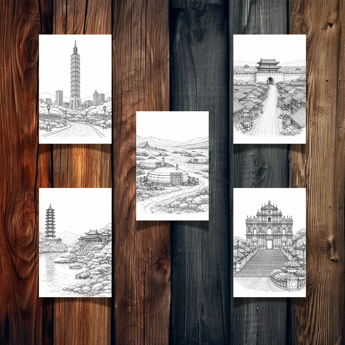 East Asia Landmarks Coloring Book – 20 Printable Pages for Adults & Kids | Digital Download PDF