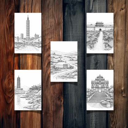 East Asia Landmarks Coloring Book – 20 Printable Pages for Adults & Kids | Digital Download PDF