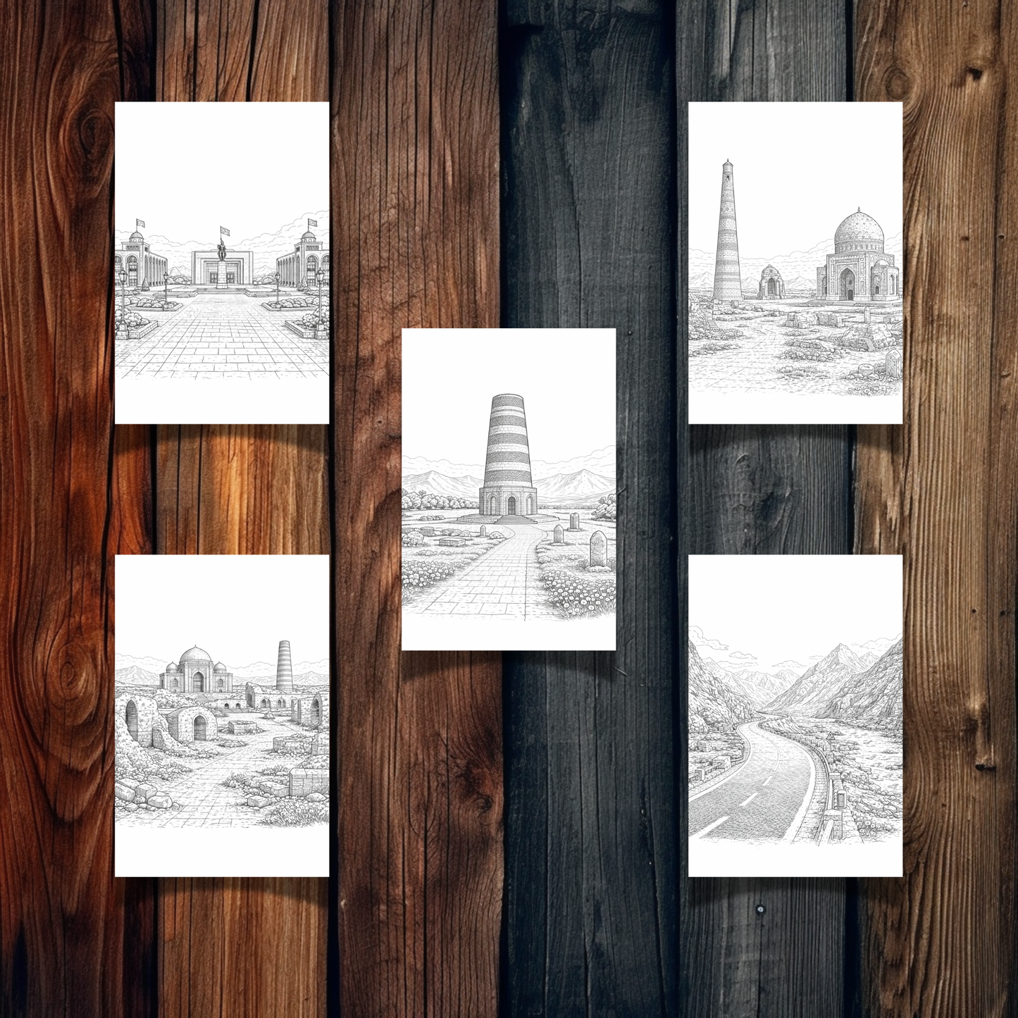 Central, South & Southeast Asia Landmarks Coloring Book – 30 Printable Pages | Digital Download PDF