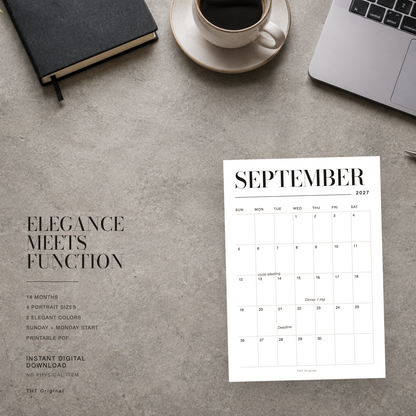 Elegant Serif 2027 Calendar Printable