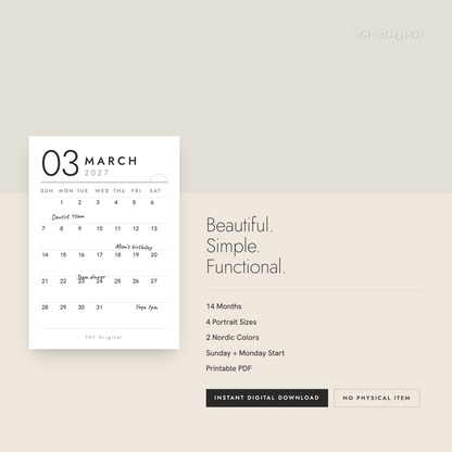 Scandinavian Minimal 2027 Calendar Printable Nordic Wall