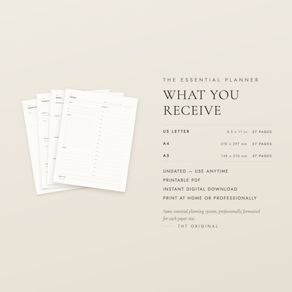 The Essential Planner Undated Minimalist Life Planner Printable