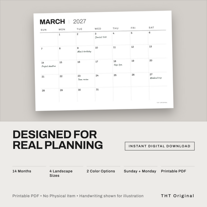 Modern Minimal 2027 Calendar Printable