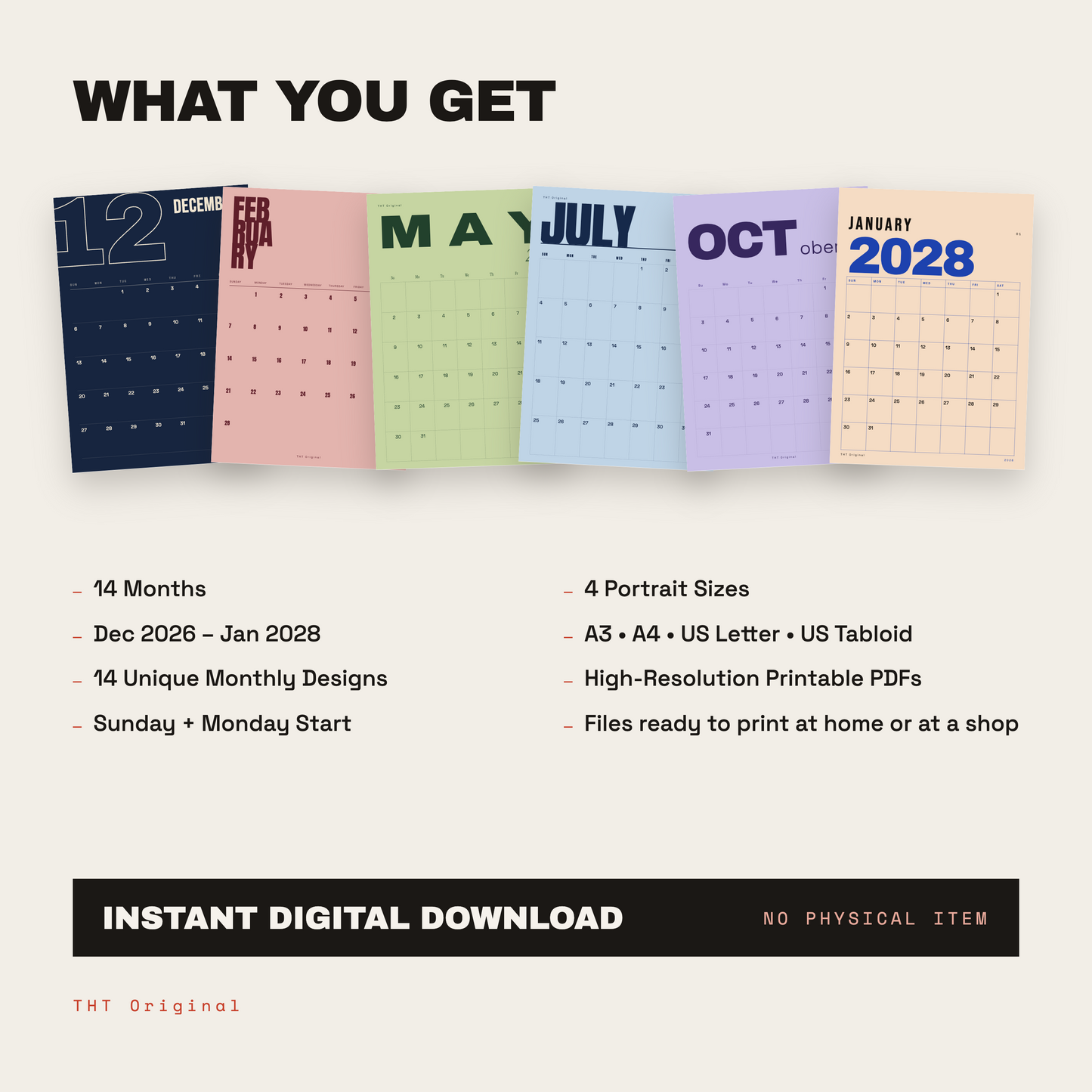 Bold Typography 2027 Printable Wall Calendar
