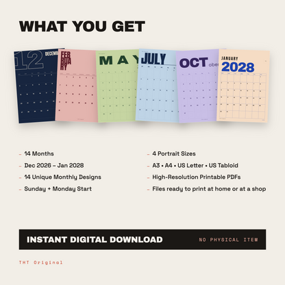 Bold Typography 2027 Printable Wall Calendar