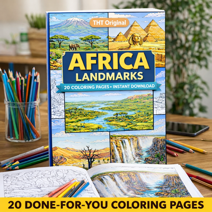 Africa Landmarks Coloring Book – 20 Printable Pages for Adults & Kids | Digital Download PDF