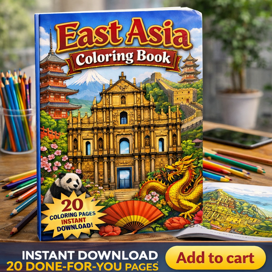 East Asia Landmarks Coloring Book – 20 Printable Pages for Adults & Kids | Digital Download PDF