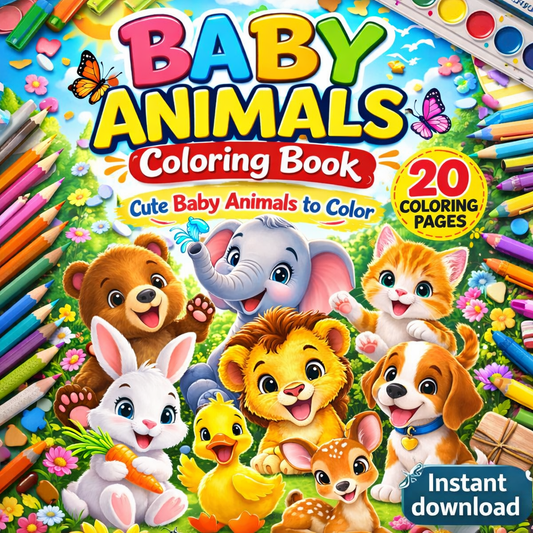 Baby Animals Coloring Book 20 coloring pages digital download