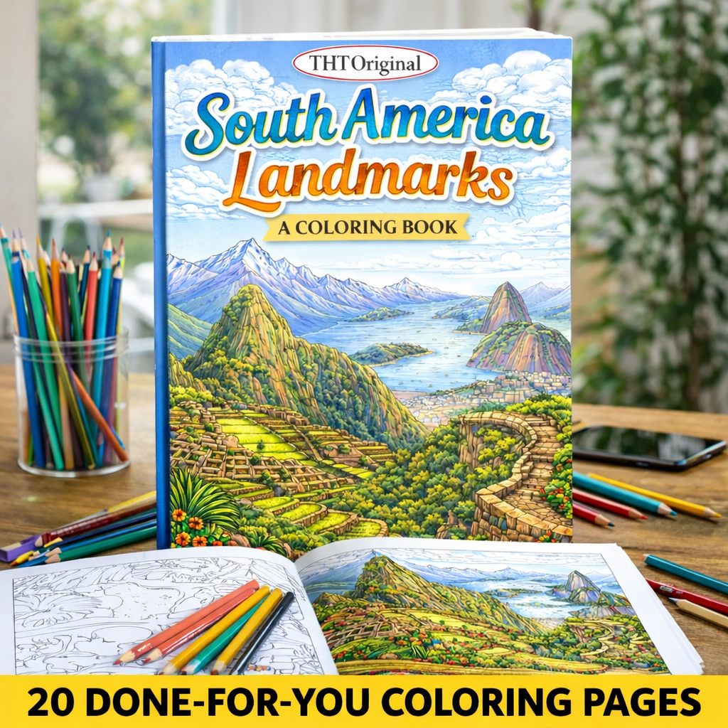 South America Landmarks Coloring Book – 20 Printable Pages for Adults & Kids | Digital Download PDF