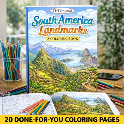 South America Landmarks Coloring Book – 20 Printable Pages for Adults & Kids | Digital Download PDF