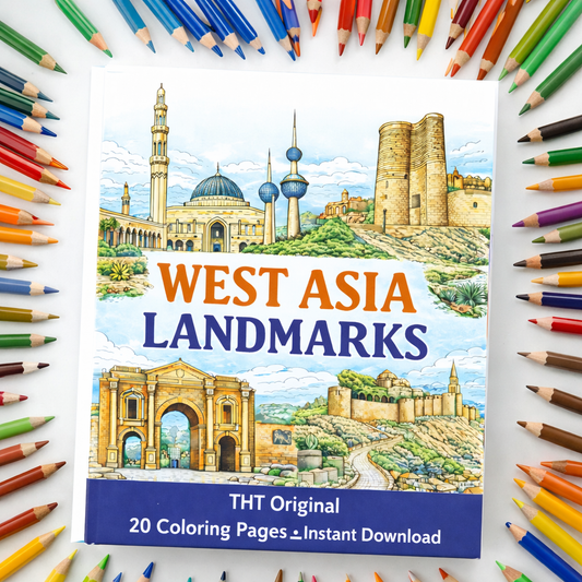 West Asia Landmarks Coloring Book – 20 Printable Pages for Adults & Kids | Digital Download PDF