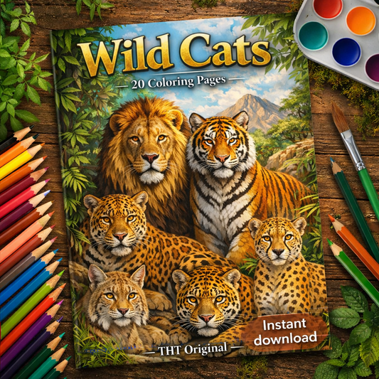 Wild Cats Coloring Book  20 coloring Pages digital download
