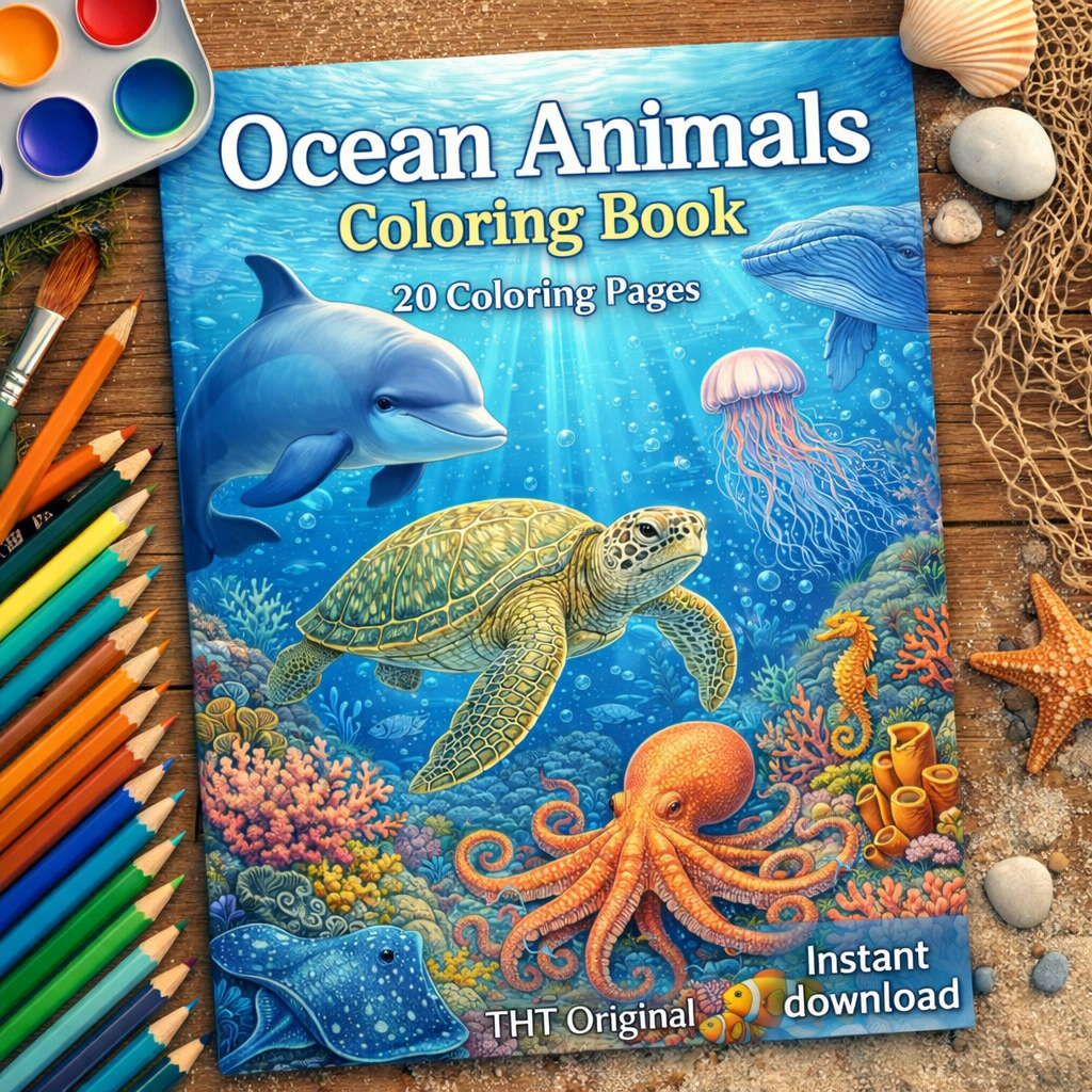 Ocean Animals Coloring Book 20 coloring Pages digital download