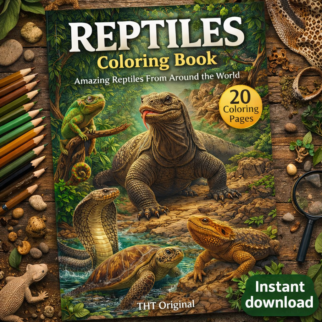 Reptiles Coloring Book 20 Coloring Pages digital download