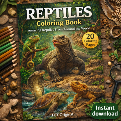 Reptiles Coloring Book 20 Coloring Pages digital download