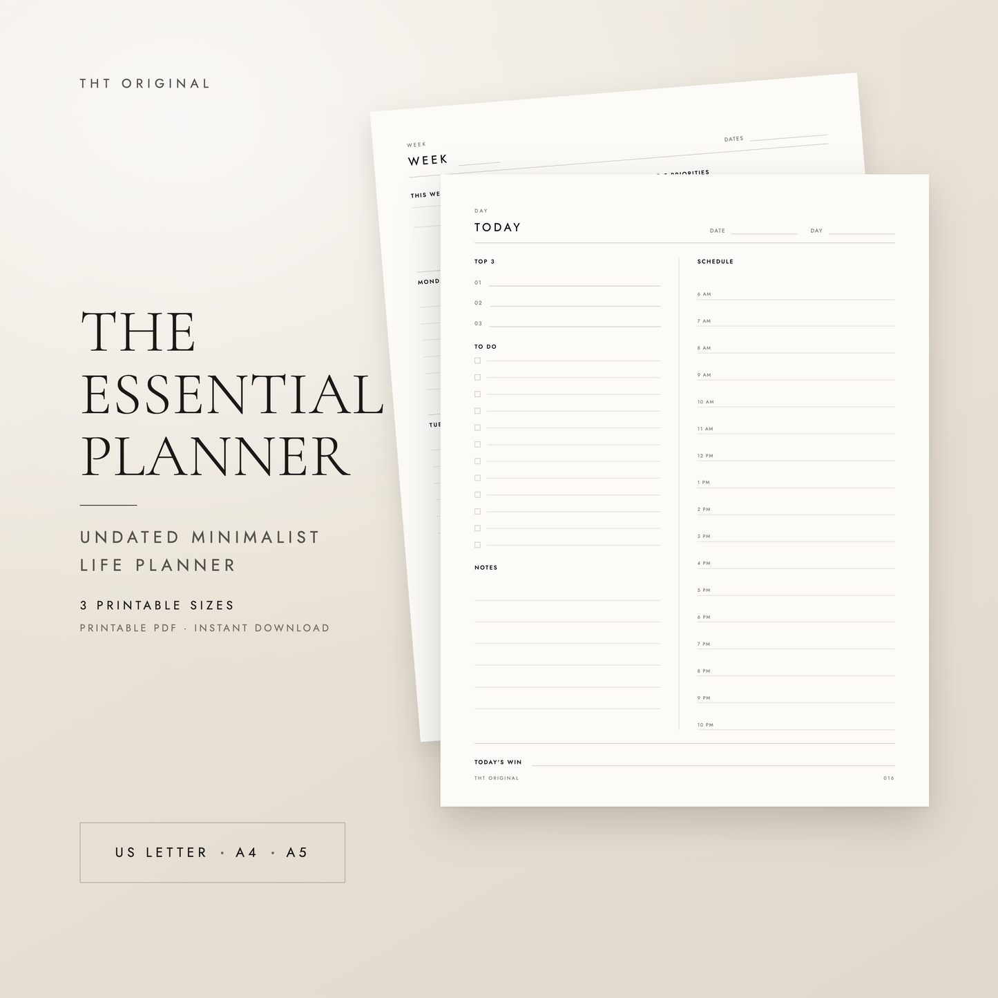 The Essential Planner Undated Minimalist Life Planner Printable