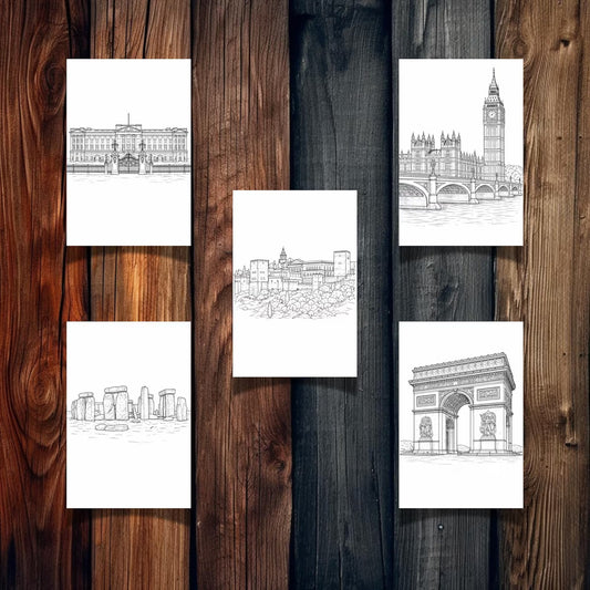 Europe Landmarks Coloring Book – 20 Printable Pages for Adults & Kids | Digital Download PDF