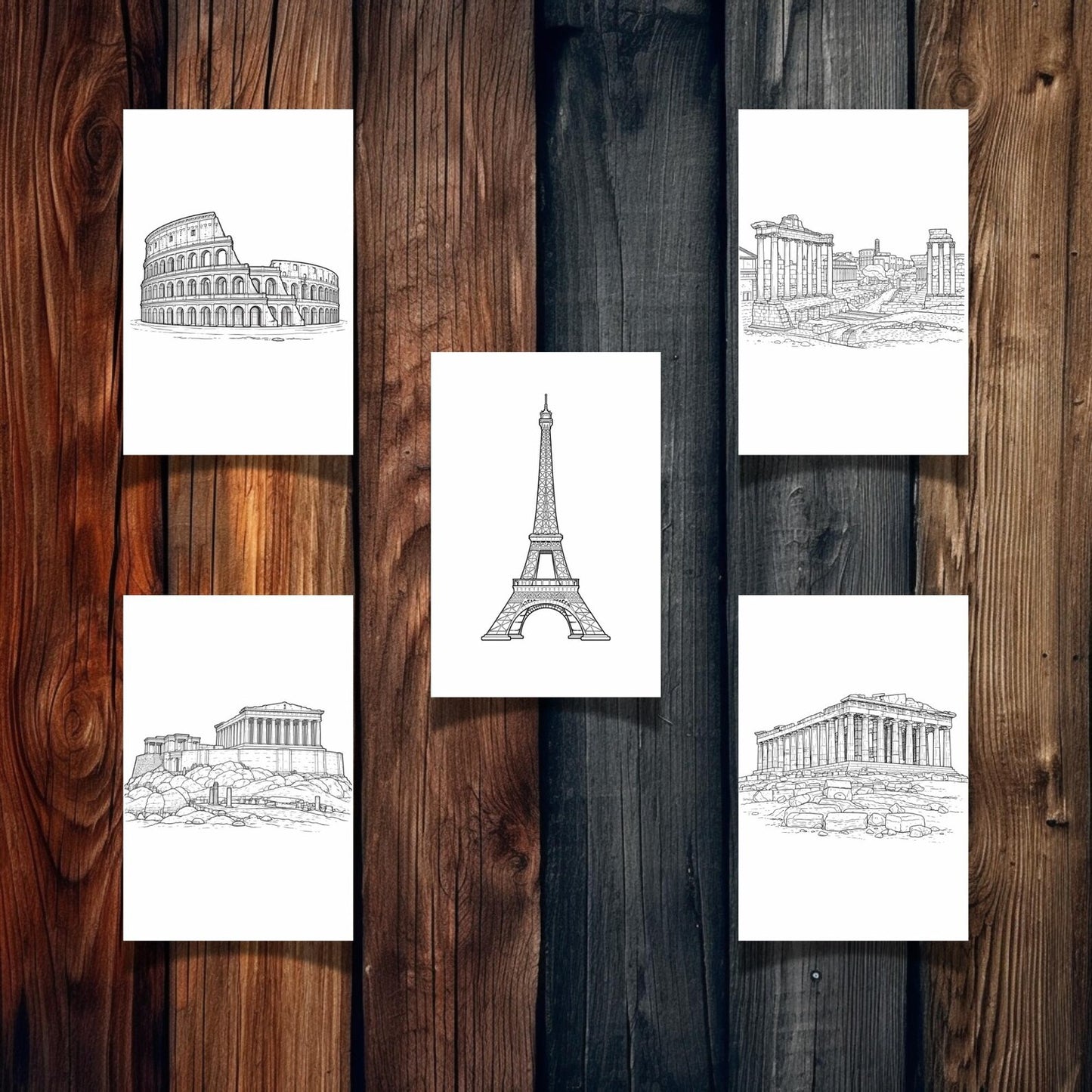 Europe Landmarks Coloring Book – 20 Printable Pages for Adults & Kids | Digital Download PDF