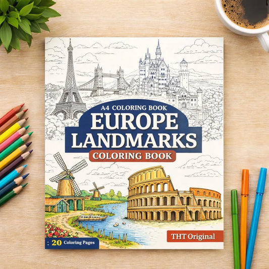 Europe Landmarks Coloring Book – 20 Printable Pages for Adults & Kids | Digital Download PDF